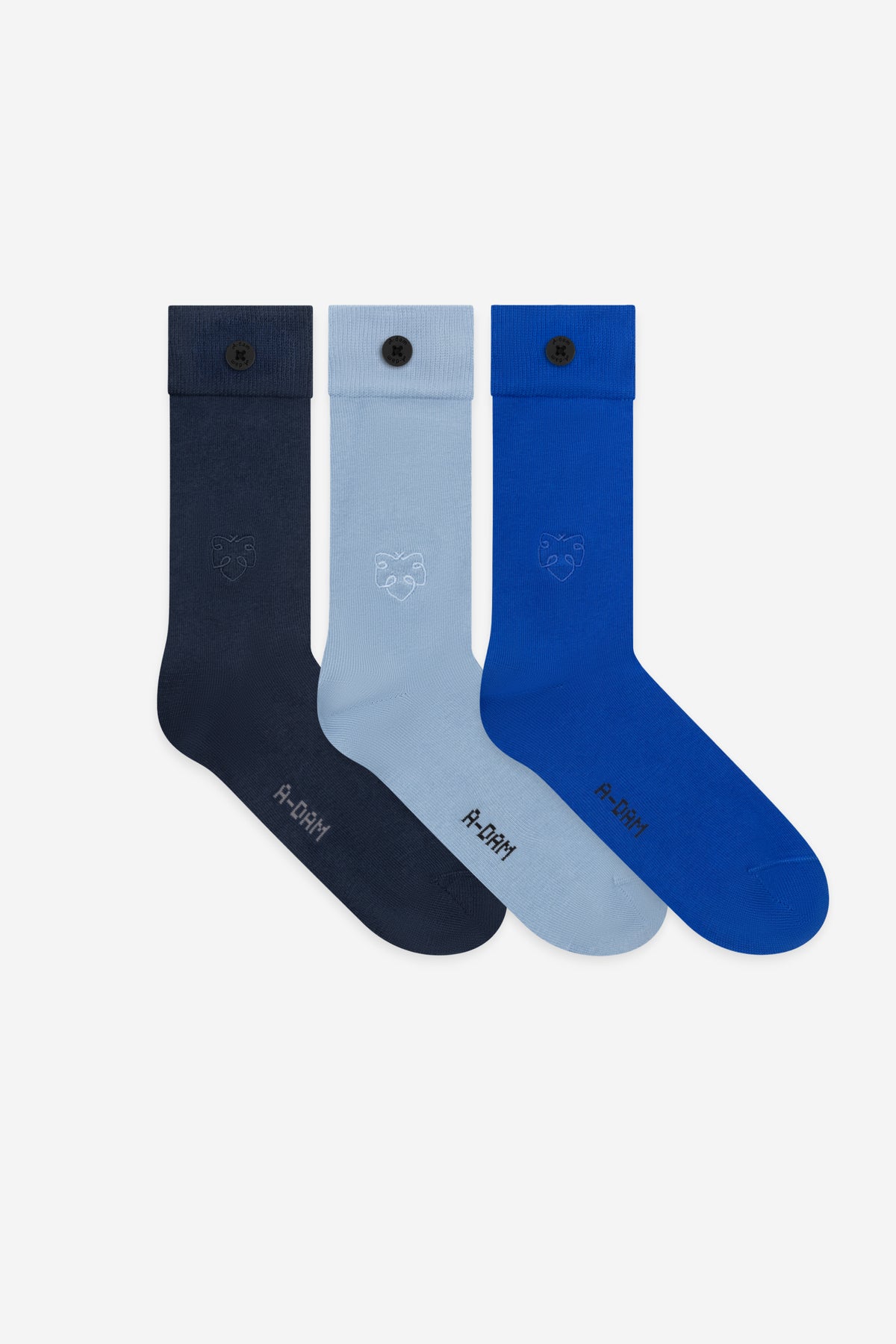 ICON Casual socks 3P Nautical Blue_Medi Blue_Dusty Blue A-dam logo