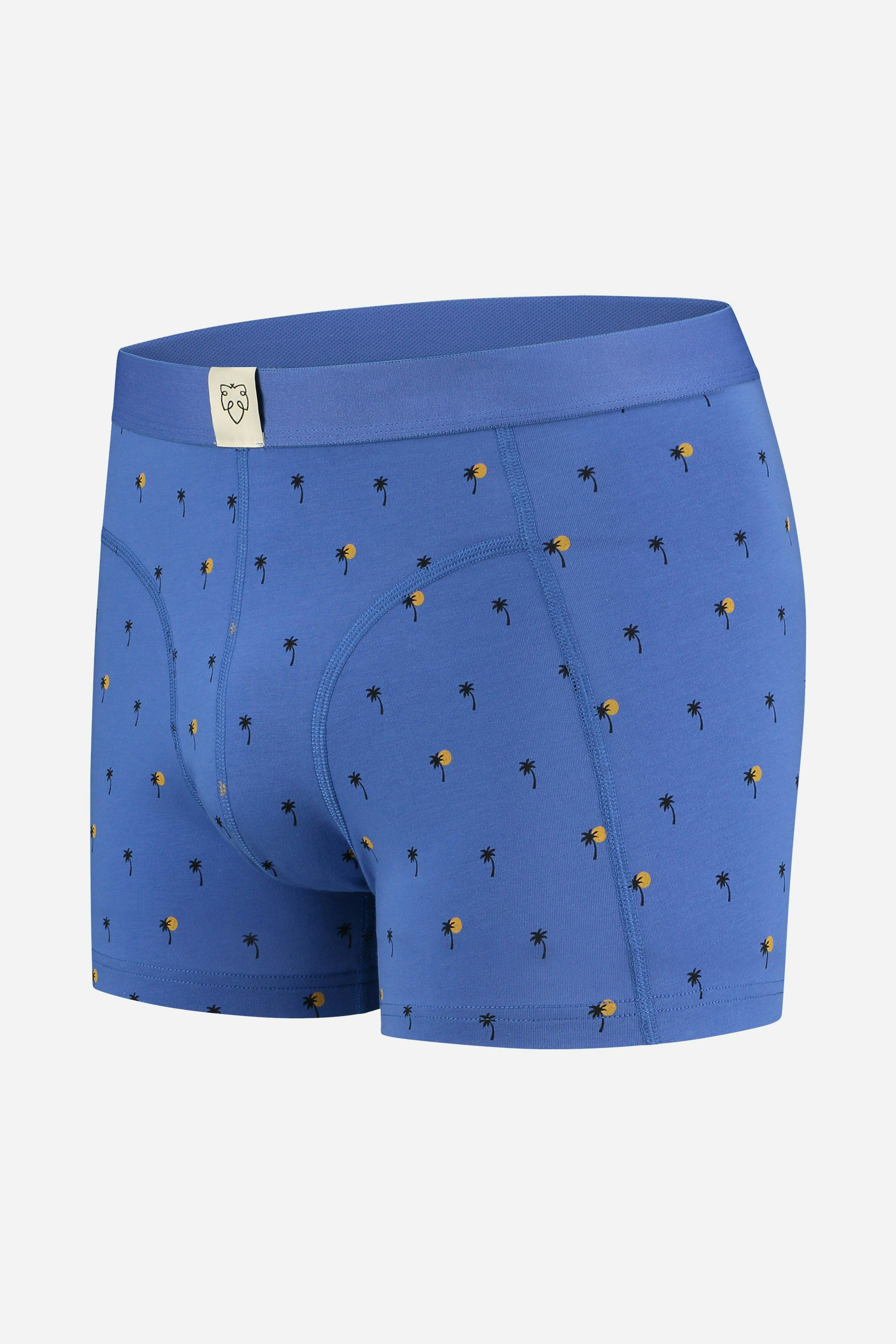 A-dam blue boxer brief with palm trees from GOTS pure organic