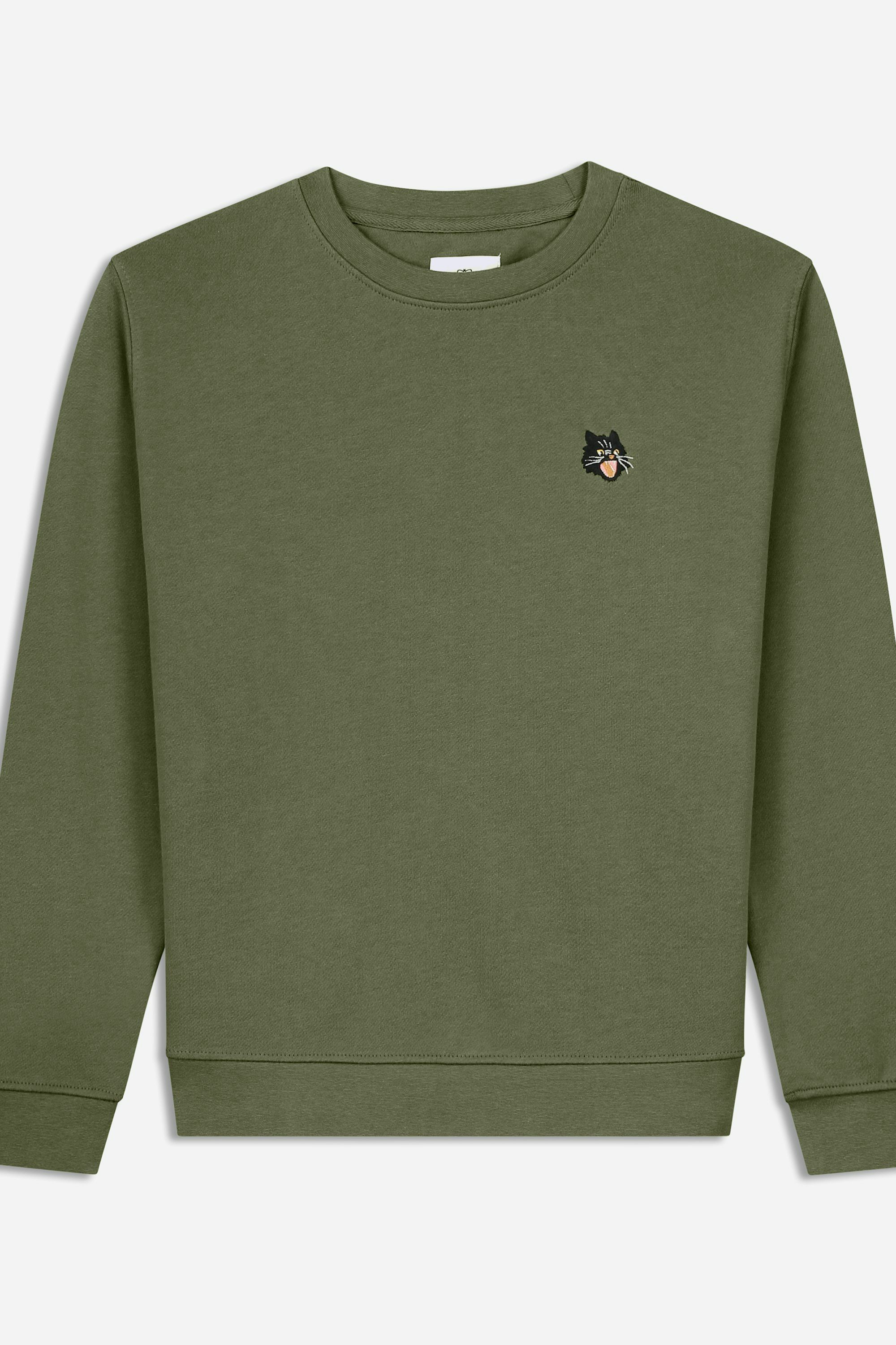A-dam olive sweatshirt with catface embroidery from organic cotton | A-dam