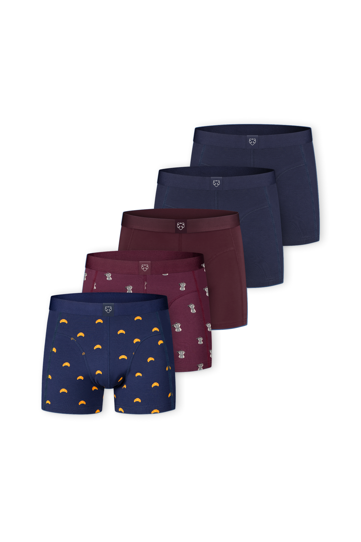 ACE Boxer shorts 5P Breakfast Duo_Navy Solid_2x Burgundy Solid