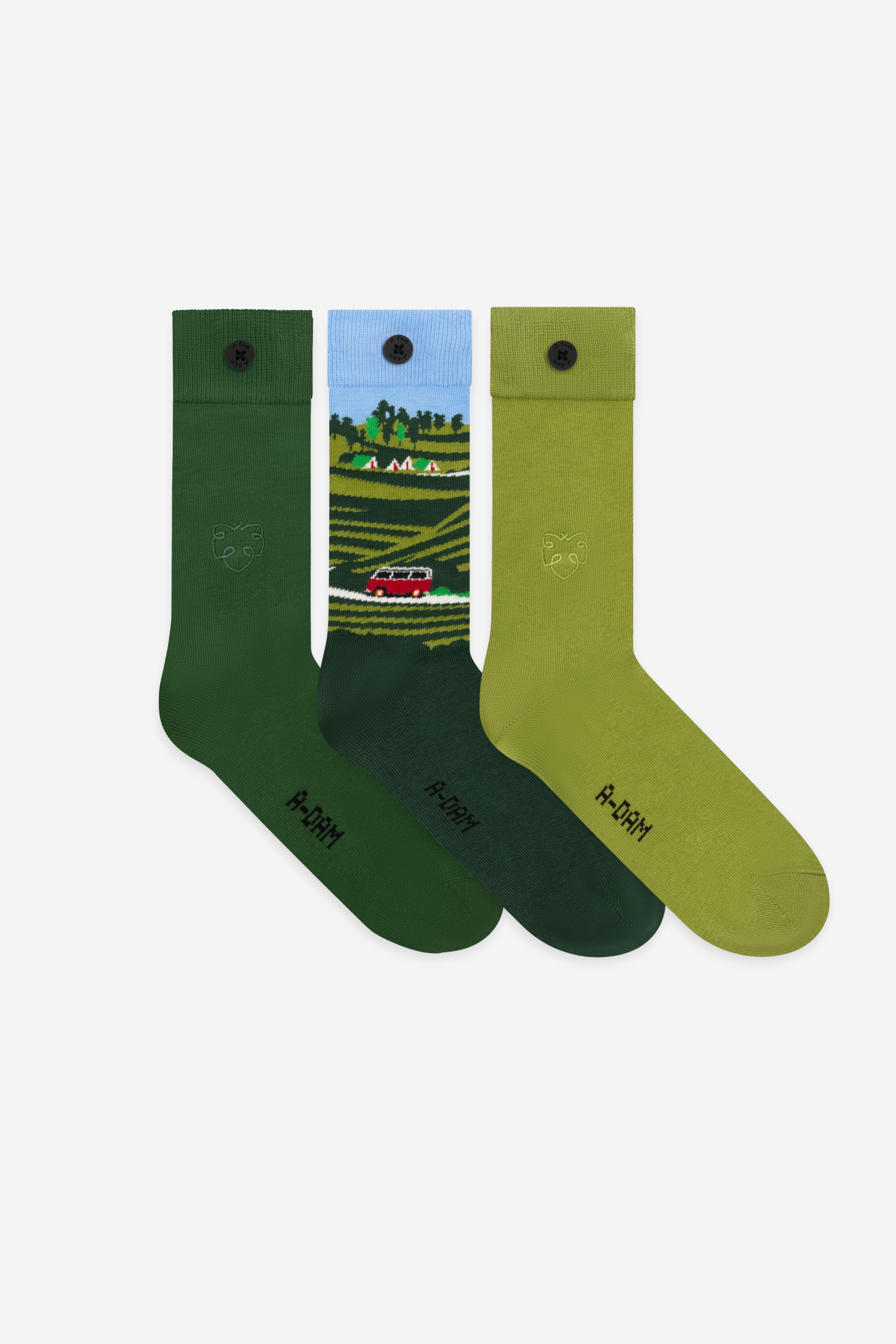 Green Roadtrip, Solid Turtle Green & Solid Garden Green A-dam logo 3-Pack
