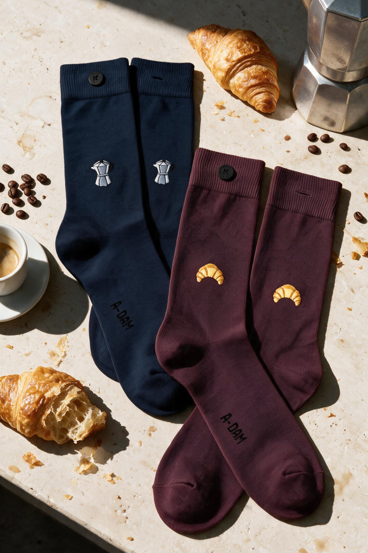 ICON Casual socks 2P Burgundy Croissant Navy Percolator