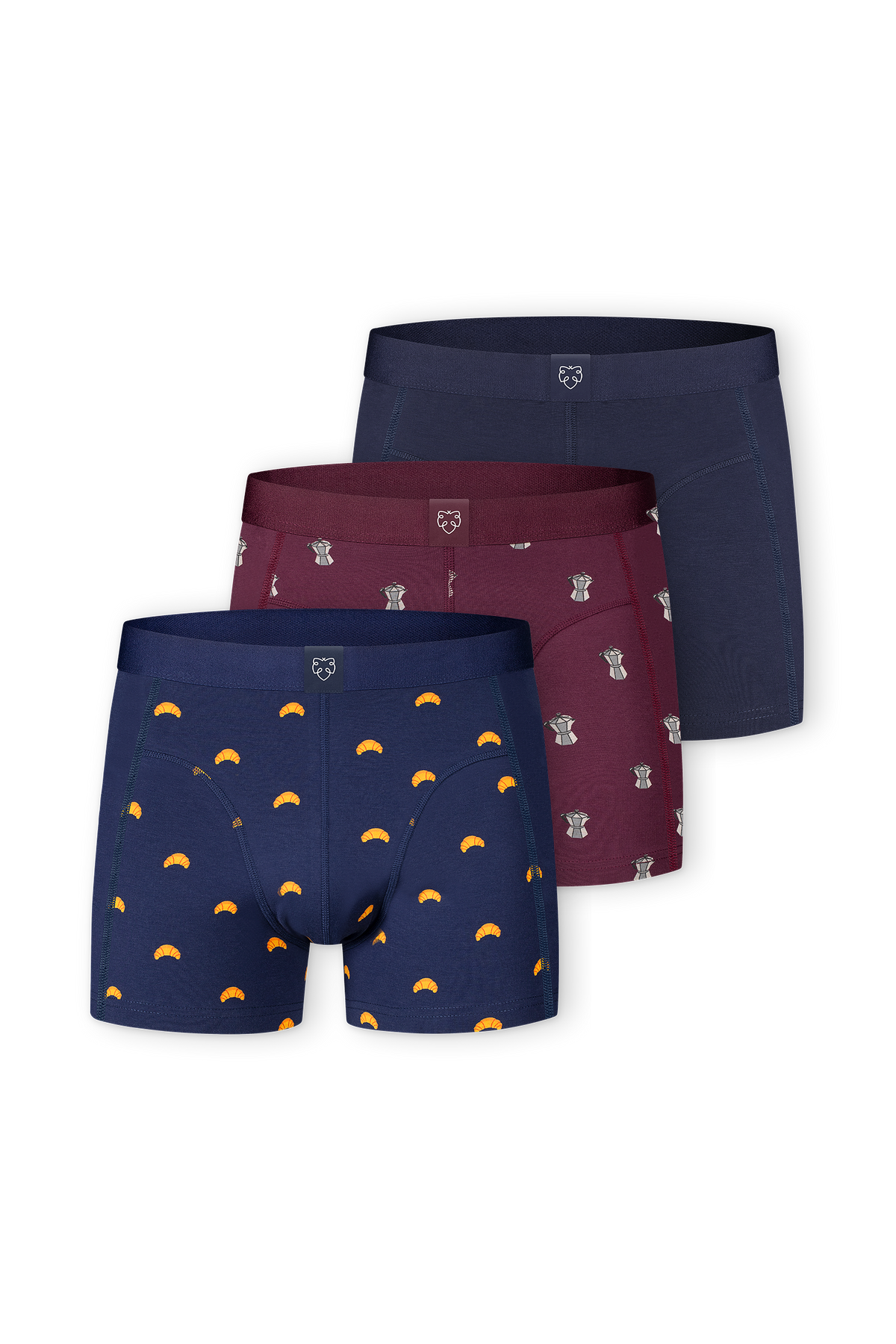 ACE Boxer shorts 3P Burgundy Percolator_Navy Croissant_Navy Solid