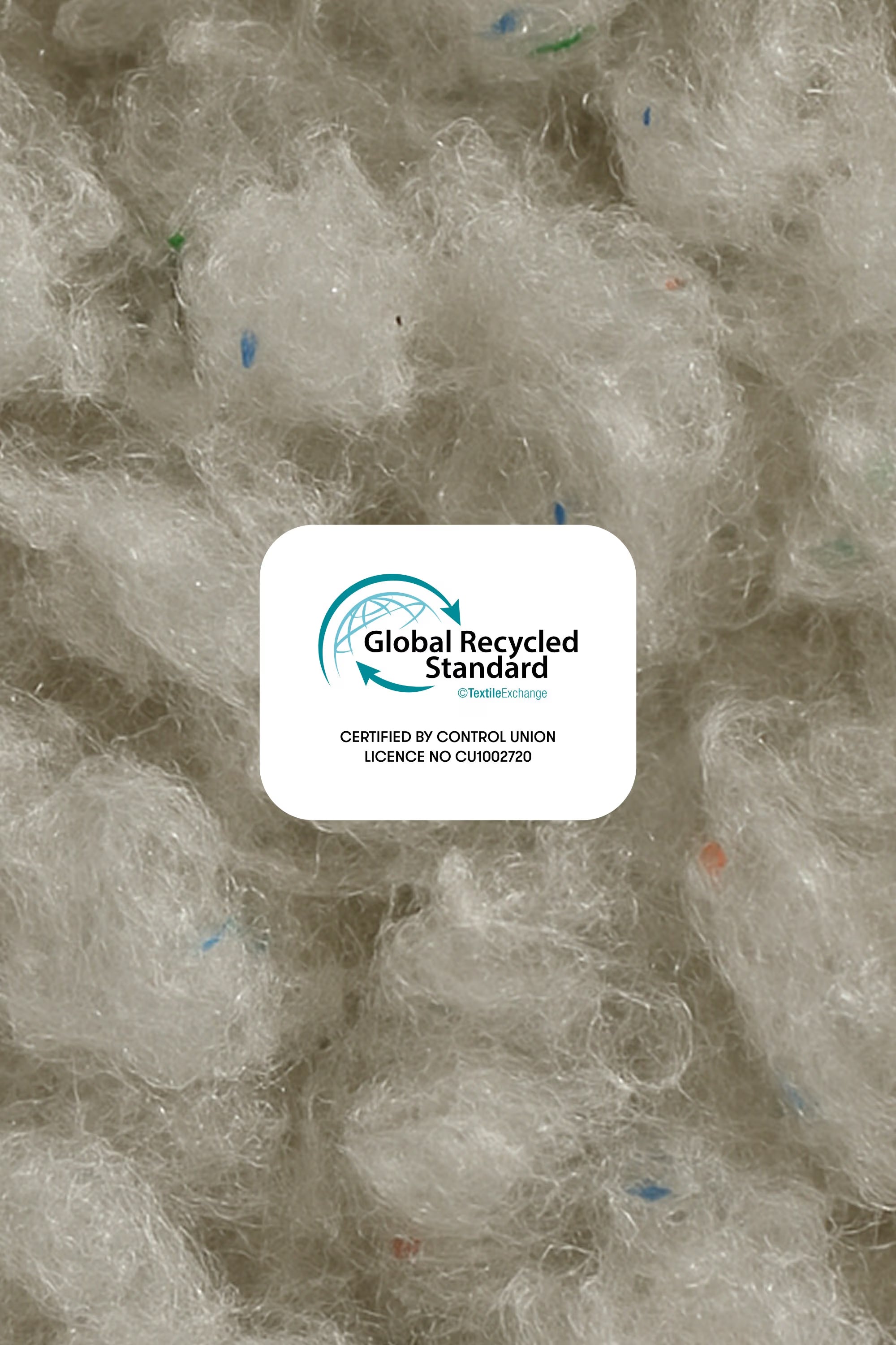 Textured material with Global Recycled Standard certification label